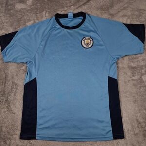 Manchester City Shirt‎ Mens Large Blue Navy EPL Soccer Short Sleeve Polyester